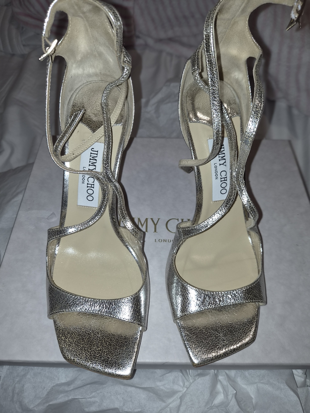 Jimmy Choo Silver Metallic Strappy High-Heel Sandals